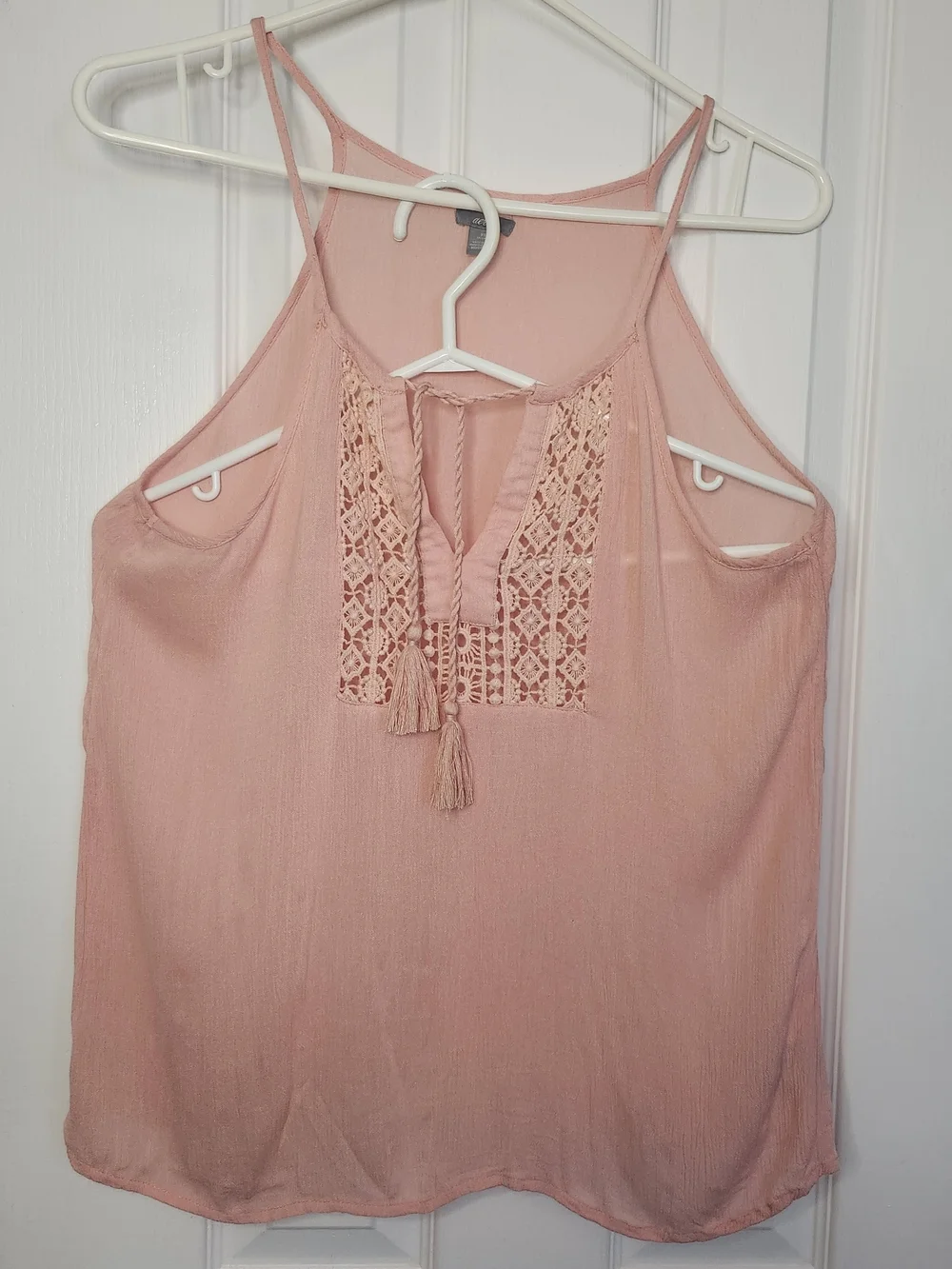 aerie Blush Pink Crochet-Front Tassel Spaghetti Strap Camisole - Picture 4 of 4